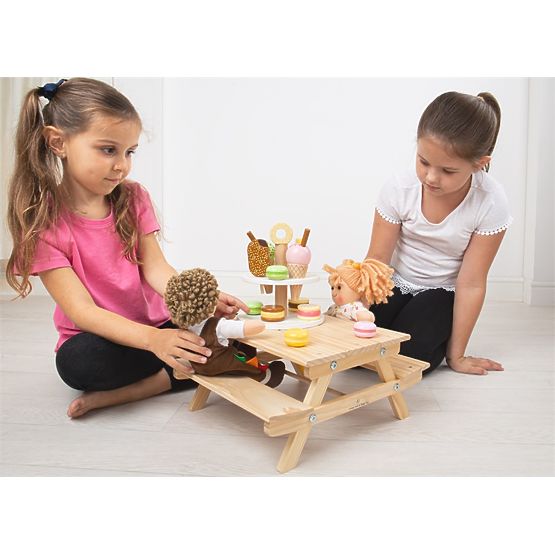 Bigjigs Toys Bancă de picnic din lemn pentru păpuși