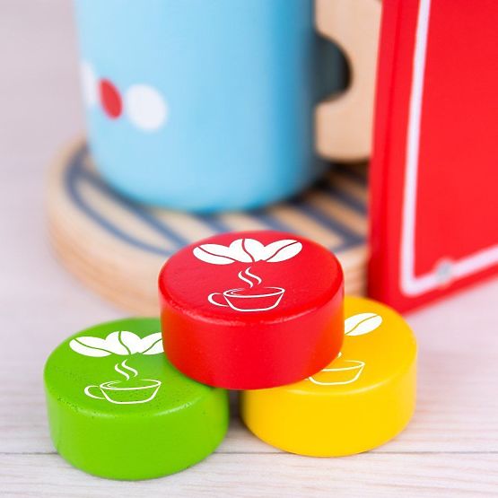Bigjigs Toys Cafetieră din lemn roșie