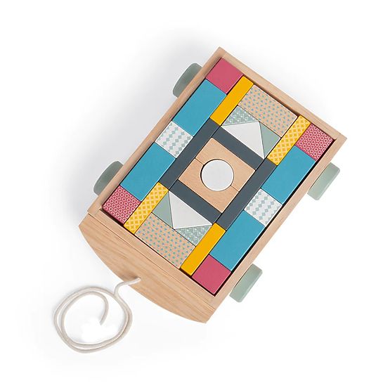 Bigjigs Toys Cărucior cu blocuri de lemn
