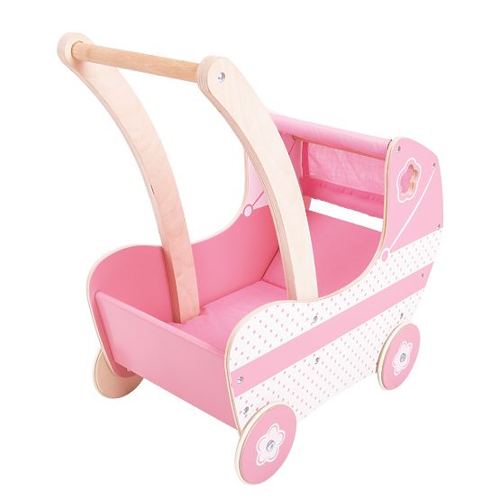 Bigjigs Toys Cărucior din lemn pentru păpuși