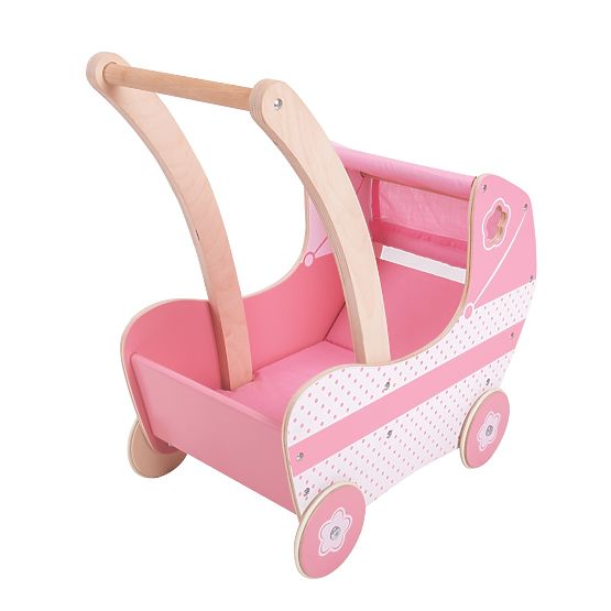 Bigjigs Toys Cărucior din lemn pentru păpuși