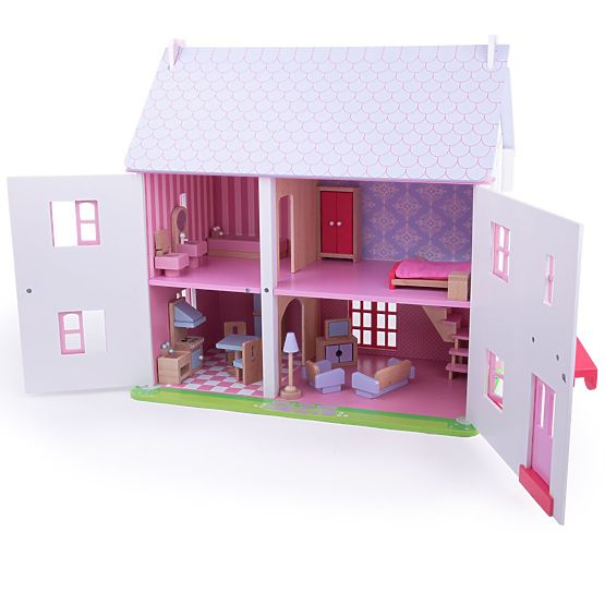 Bigjigs Toys Căsuță roz pentru păpuși