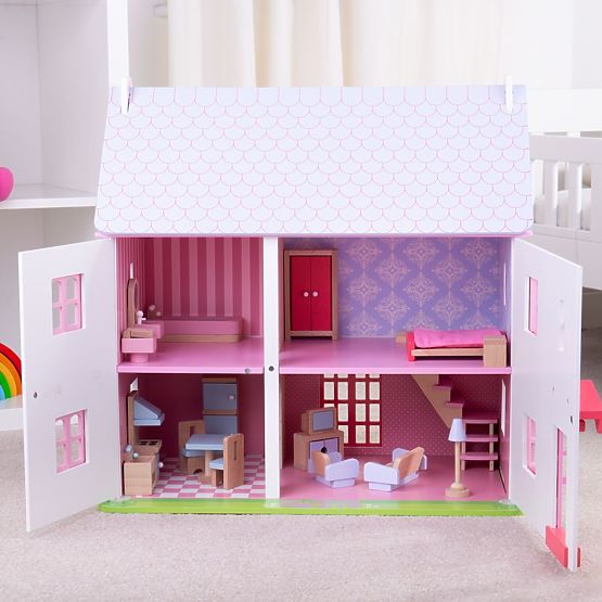 Bigjigs Toys Căsuță roz pentru păpuși