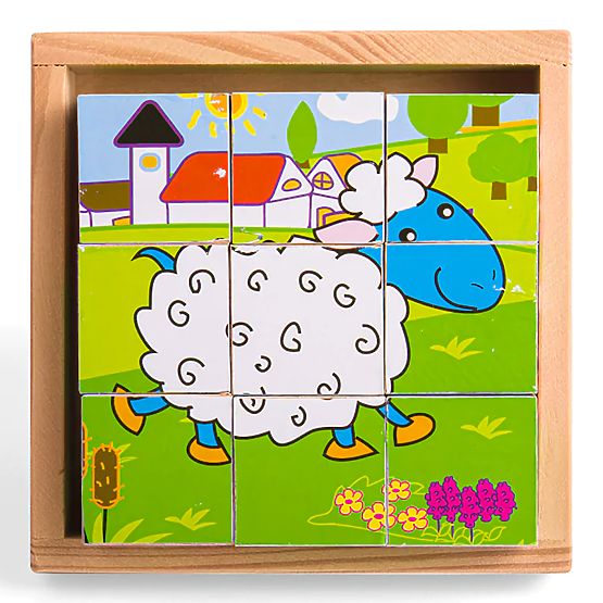 Bigjigs Toys Cuburi cu imagini Animale 9 cuburi