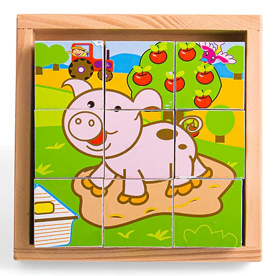Bigjigs Toys Cuburi cu imagini Animale 9 cuburi
