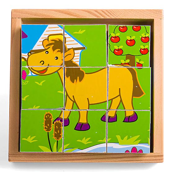 Bigjigs Toys Cuburi cu imagini Animale 9 cuburi