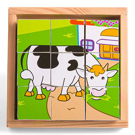 Bigjigs Toys Cuburi cu imagini Animale 9 cuburi