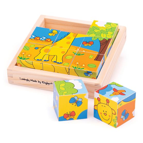Bigjigs Toys Cuburi cu imagini Safari 9 cuburi