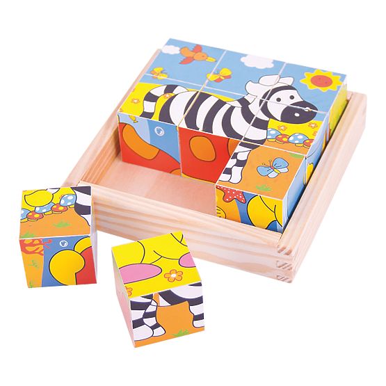 Bigjigs Toys Cuburi cu imagini Safari 9 cuburi