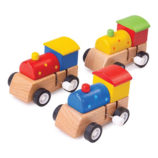Bigjigs Toys Locomotivă din lemn colorată cu mecanism de întindere 1 buc