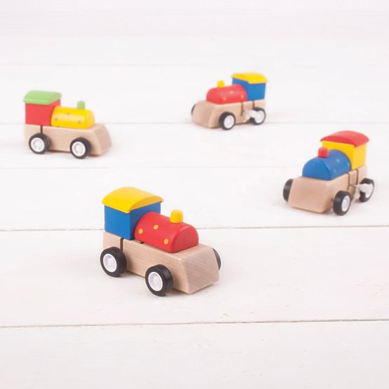 Bigjigs Toys Locomotivă din lemn colorată cu mecanism de întindere 1 buc