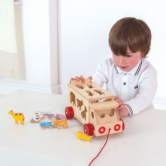 Bigjigs Toys Mașină din lemn cu animale