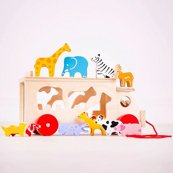 Bigjigs Toys Mașină din lemn cu animale
