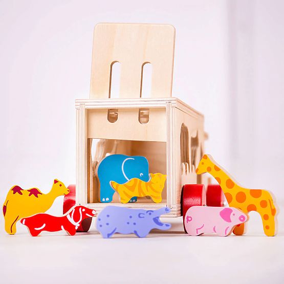 Bigjigs Toys Mașină din lemn cu animale