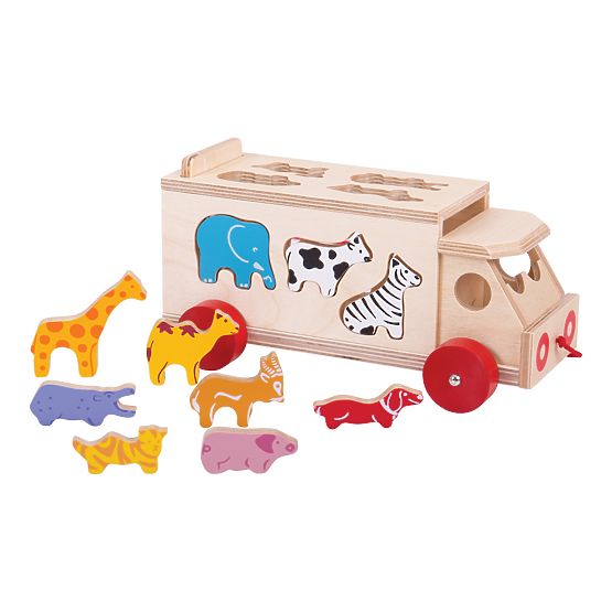 Bigjigs Toys Mașină din lemn cu animale