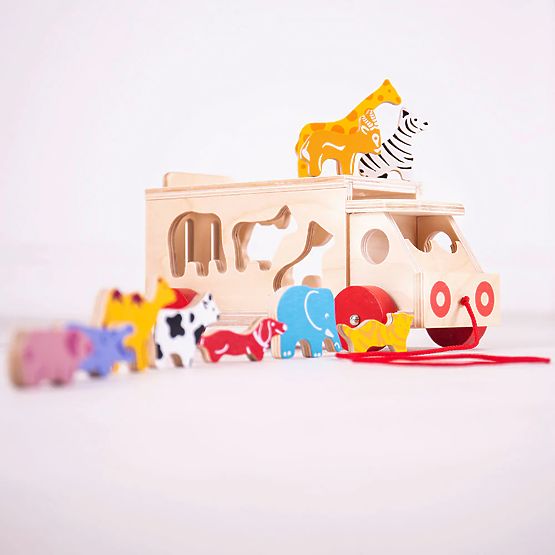 Bigjigs Toys Mașină din lemn cu animale
