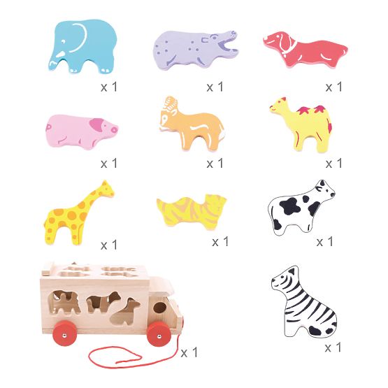 Bigjigs Toys Mașină din lemn cu animale
