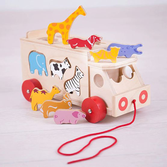 Bigjigs Toys Mașină din lemn cu animale