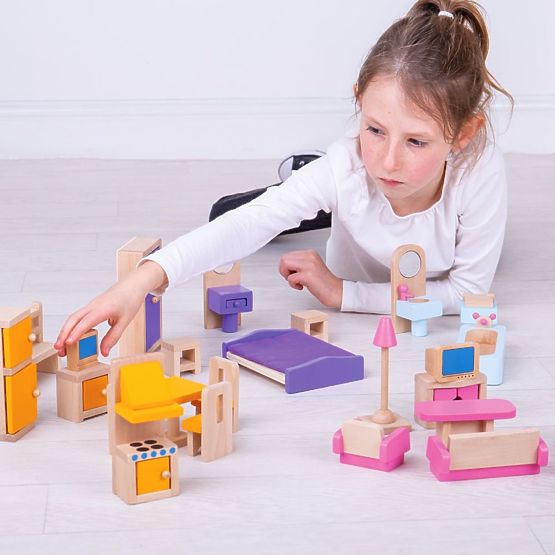 Bigjigs Toys Mobilier din lemn pentru casa de papusi
