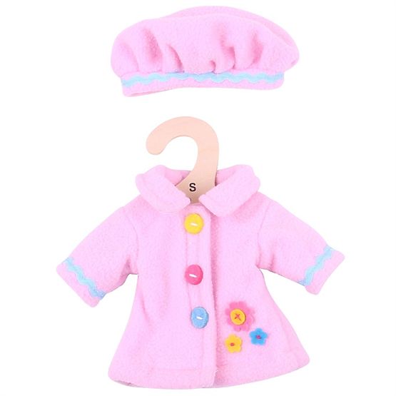 Bigjigs Toys Palton roz cu nasturi pentru păpușă de 28 cm