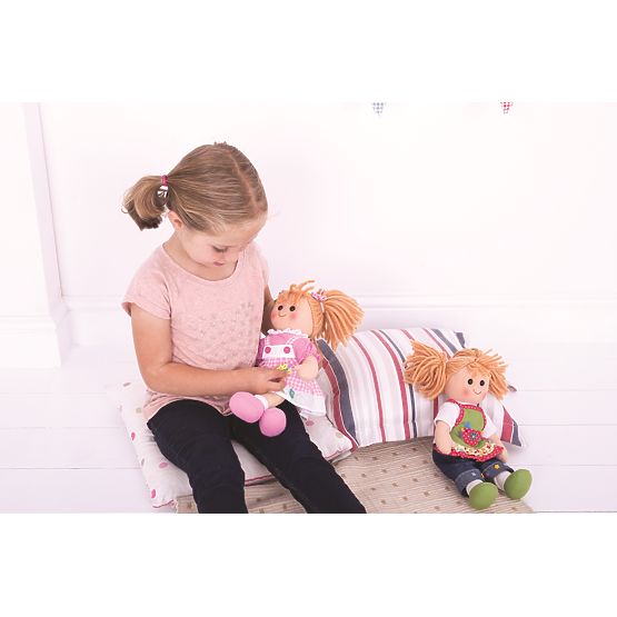 Bigjigs Toys Palton roz cu nasturi pentru păpușă de 28 cm
