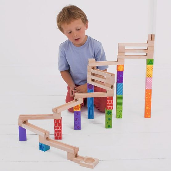 Bigjigs Toys Pista de bile din lemn colorată