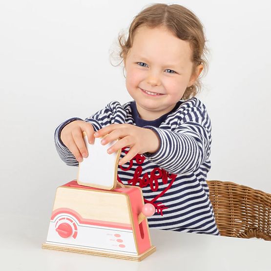 Bigjigs Toys Prăjitor de pâine din lemn roz - ambalaj deteriorat