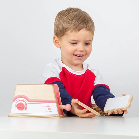 Bigjigs Toys Prăjitor de pâine din lemn roz - ambalaj deteriorat