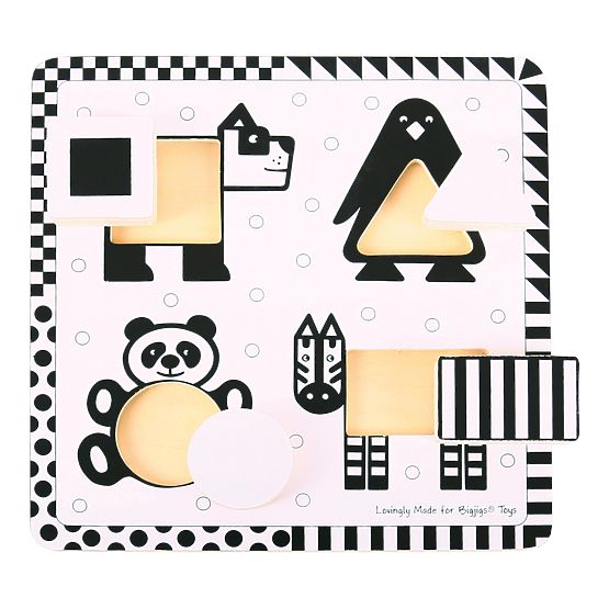 Bigjigs Toys Puzzle din lemn cu inserții forme alb-negru 1