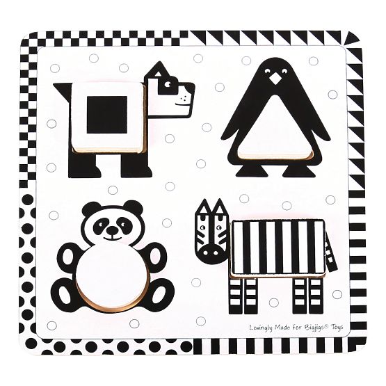 Bigjigs Toys Puzzle din lemn cu inserții forme alb-negru 1