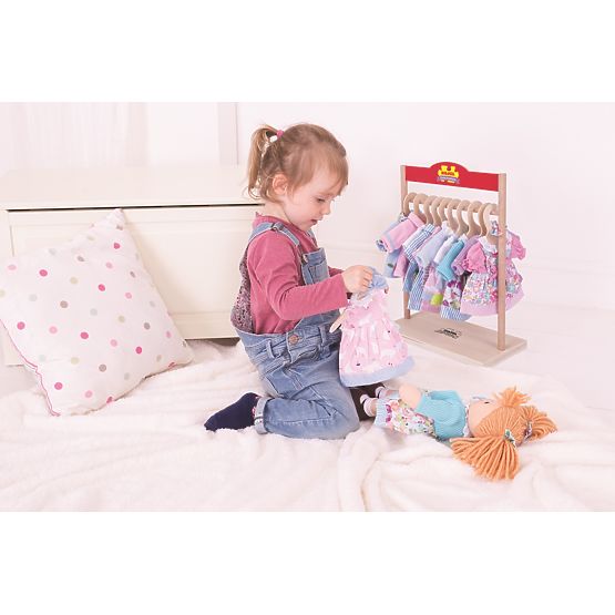 Bigjigs Toys Rochie albastră cu buline și cerb pentru păpușă de 28 cm