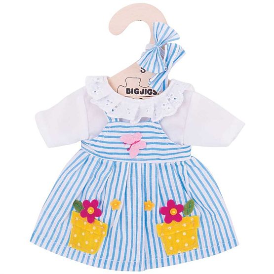 Bigjigs Toys Rochie albastră cu dungi pentru păpușă de 28 cm