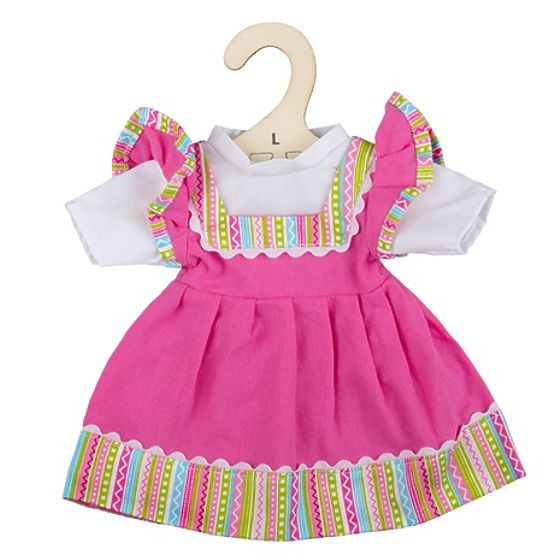 Bigjigs Toys Rochie roz cu margini dungi pentru păpușă 38 cm