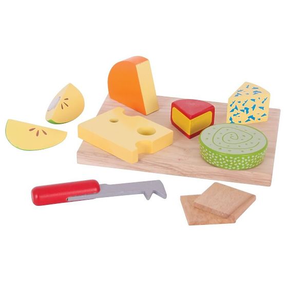 Bigjigs Toys Set de brânzeturi alimentare din lemn pe o farfurie