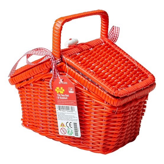 Bigjigs Toys Set de ceai cu buline în coș de picnic