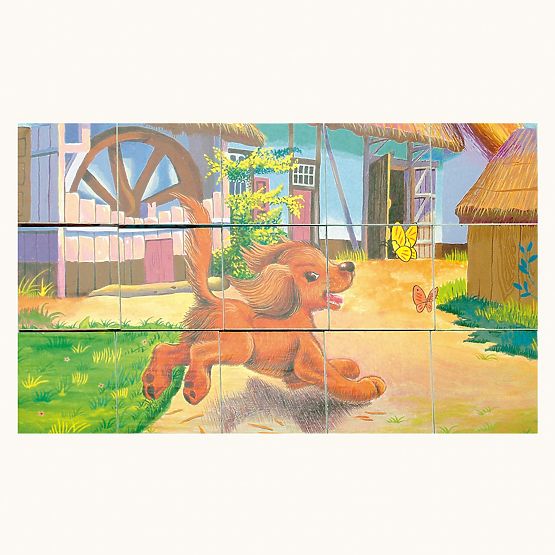 Bino Cuburi din lemn cu imagini animale domestice 15 piese