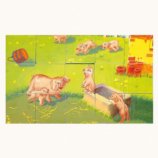 Bino Cuburi din lemn cu imagini animale domestice 15 piese