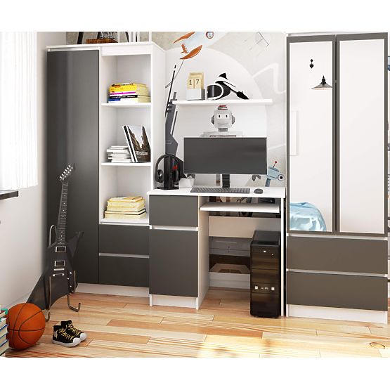 BIROU DE CALCULATOR PIKSEL ALB / GRI - STÂNGA