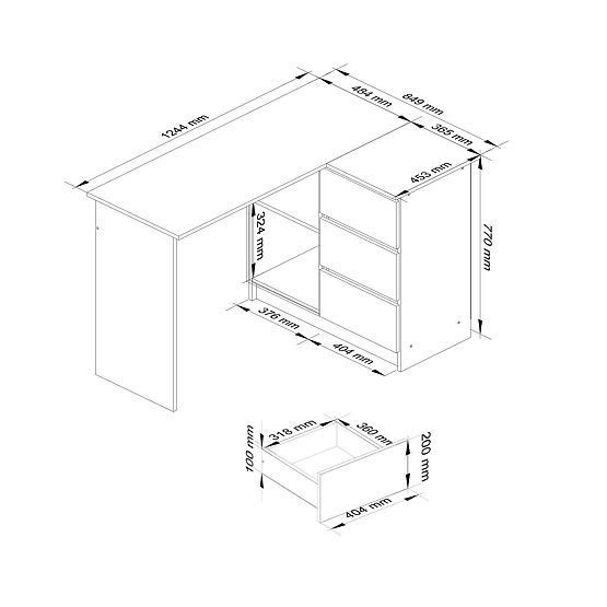BIROU DE COLȚ B16 CLP DREAPTA STEJAR ARTISAN / ALB