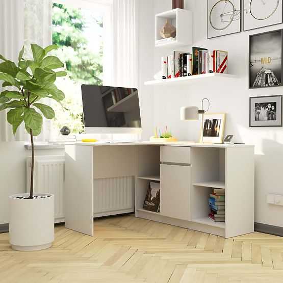 BIROU DE COLȚ - SET B-17 COMODĂ ȘI BIROU PK ALB