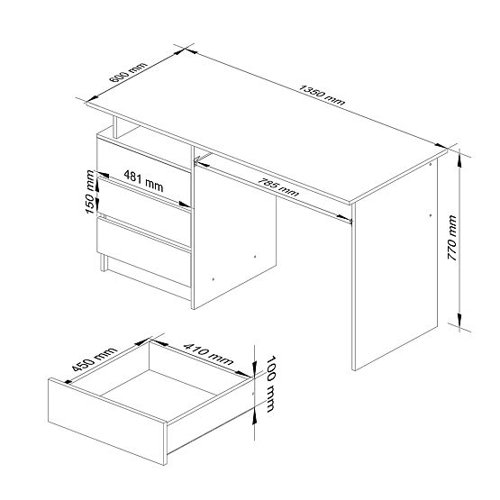 BIROU DE SCRIS CLP 135cm PK ALB / GRI