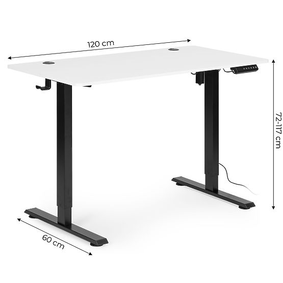 Birou electric reglabil 120x60 cm, înălțime reglabilă 72-117 cm ModernHome