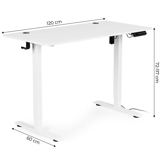 Birou electric reglabil pe înălțime 120x60 cm, înălțime 72-117 cm, alb ModernHome