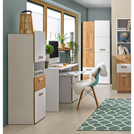 Masă de birou L10 - alb / stejar nash