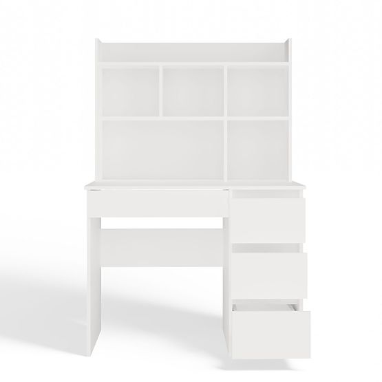 Birou MIJAS Dreapta cu Suprapunere Alb Mat 4 Sertare 4 Rafturi pentru Birou Cameră