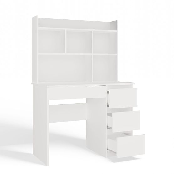 Birou MIJAS Dreapta cu Suprapunere Alb Mat 4 Sertare 4 Rafturi pentru Birou Cameră