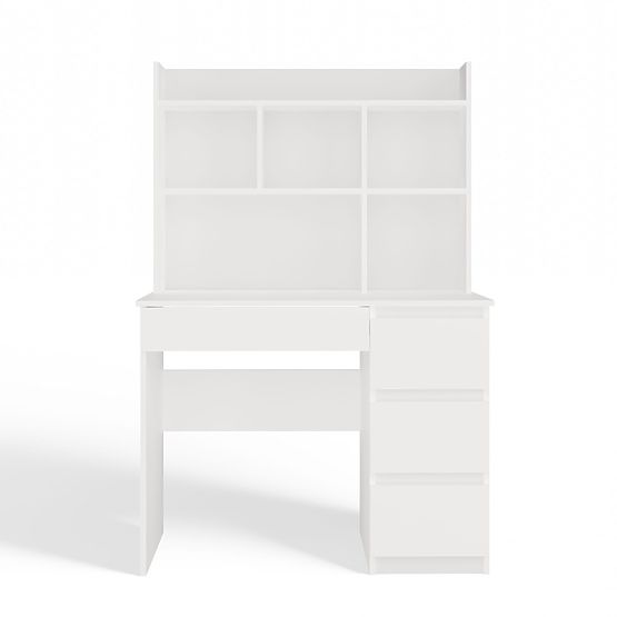 Birou MIJAS Dreapta cu Suprapunere Alb Mat 4 Sertare 4 Rafturi pentru Birou Cameră