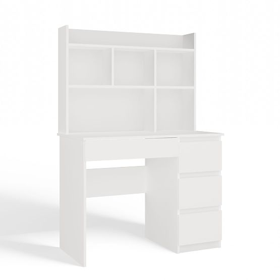 Birou MIJAS Dreapta cu Suprapunere Alb Mat 4 Sertare 4 Rafturi pentru Birou Cameră