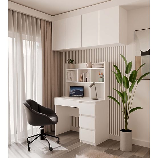 Birou MIJAS Dreapta cu Suprapunere Alb Mat 4 Sertare 4 Rafturi pentru Birou Cameră