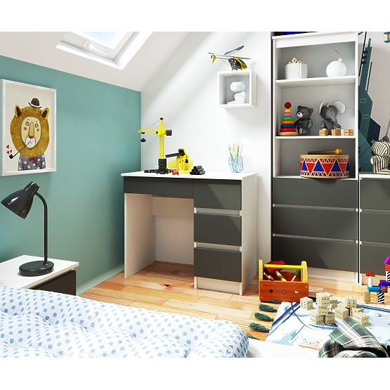 Birou pentru calculator A-7 90 cm dreapta PK - alb-grafit gri